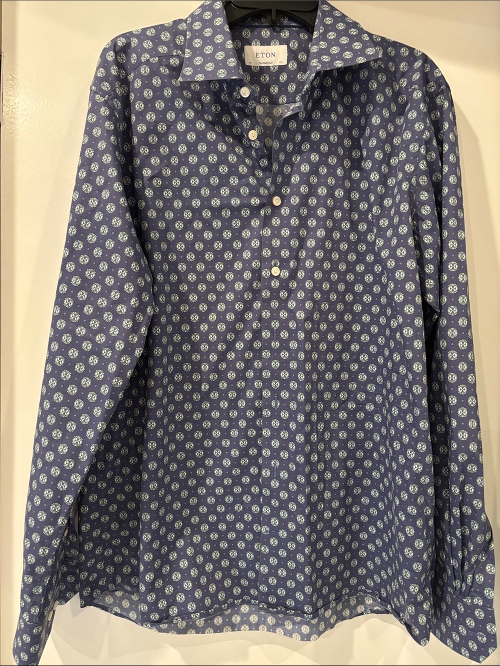 Eton Men's Navy Blue Printed Dress Shirt